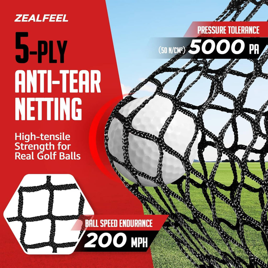 Anti-tear golf netting panel in black with diamond mesh and stitched edges