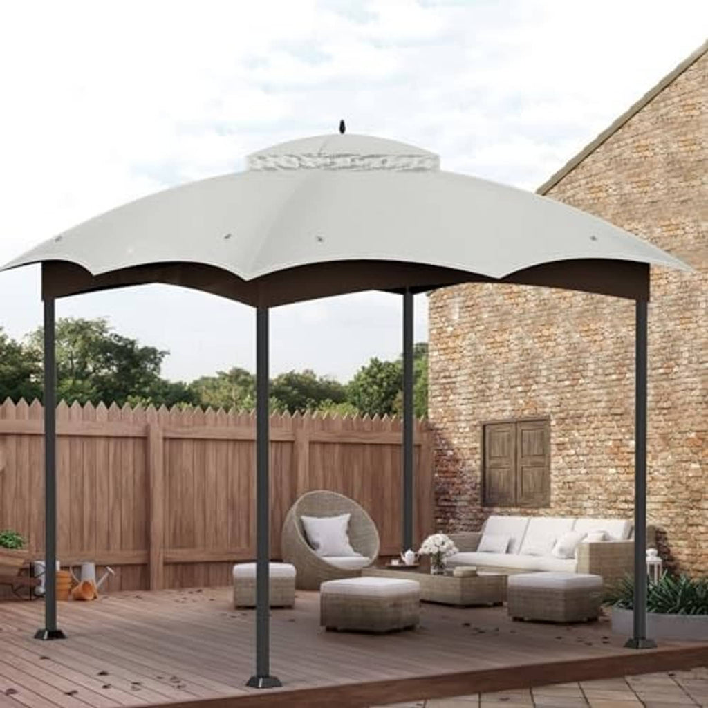 Gray gazebo canopy top replacement over patio with support posts