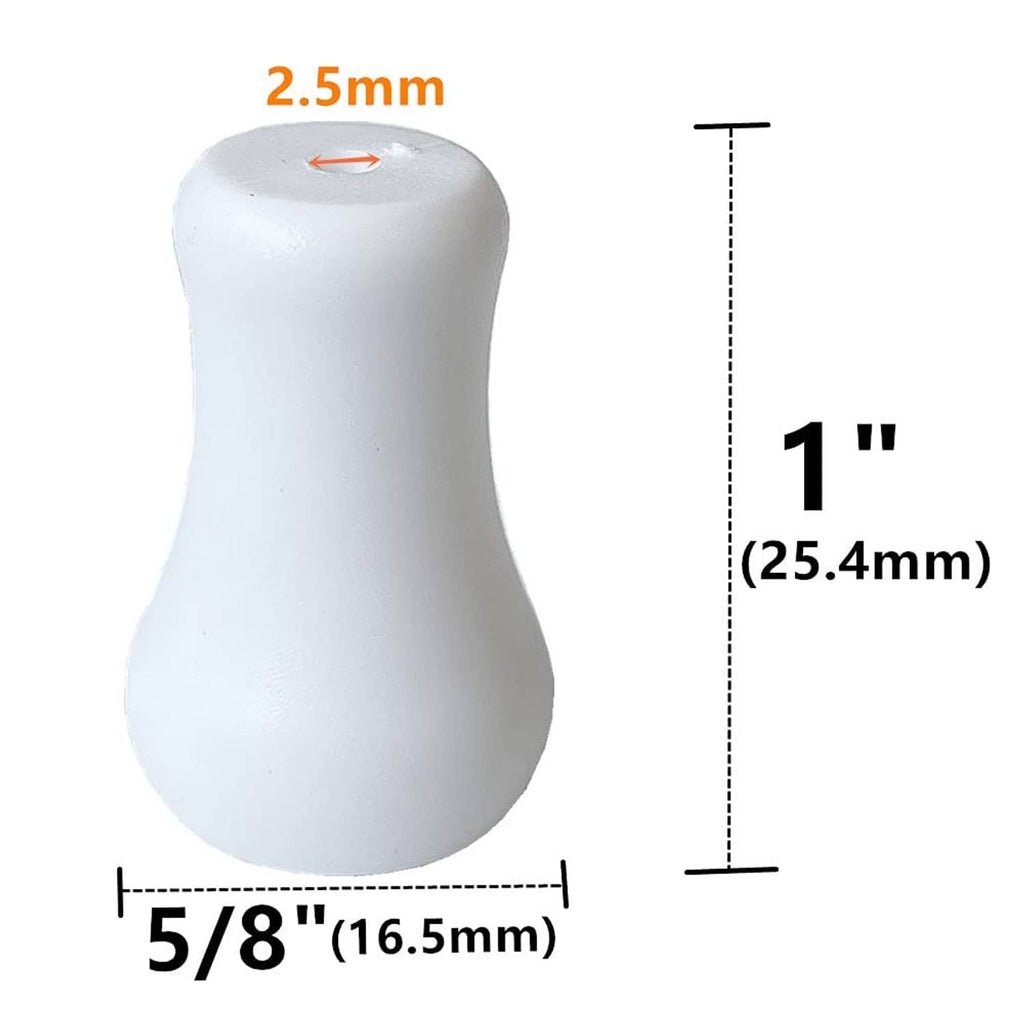 White plastic blind cord tassel knob with size markings: 1 in height