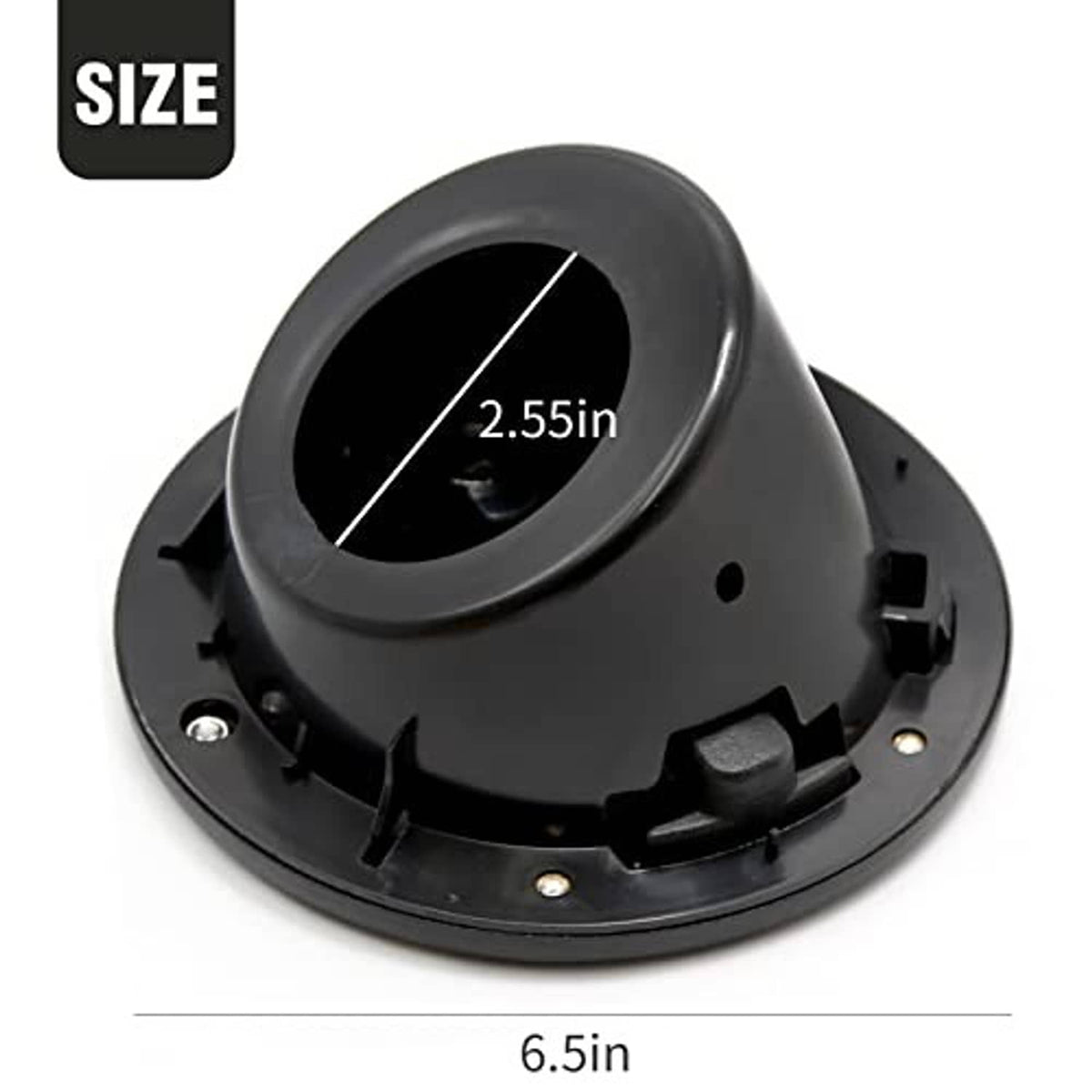 Fuel filler cap cover, black round housing with key lock opening and size measurement