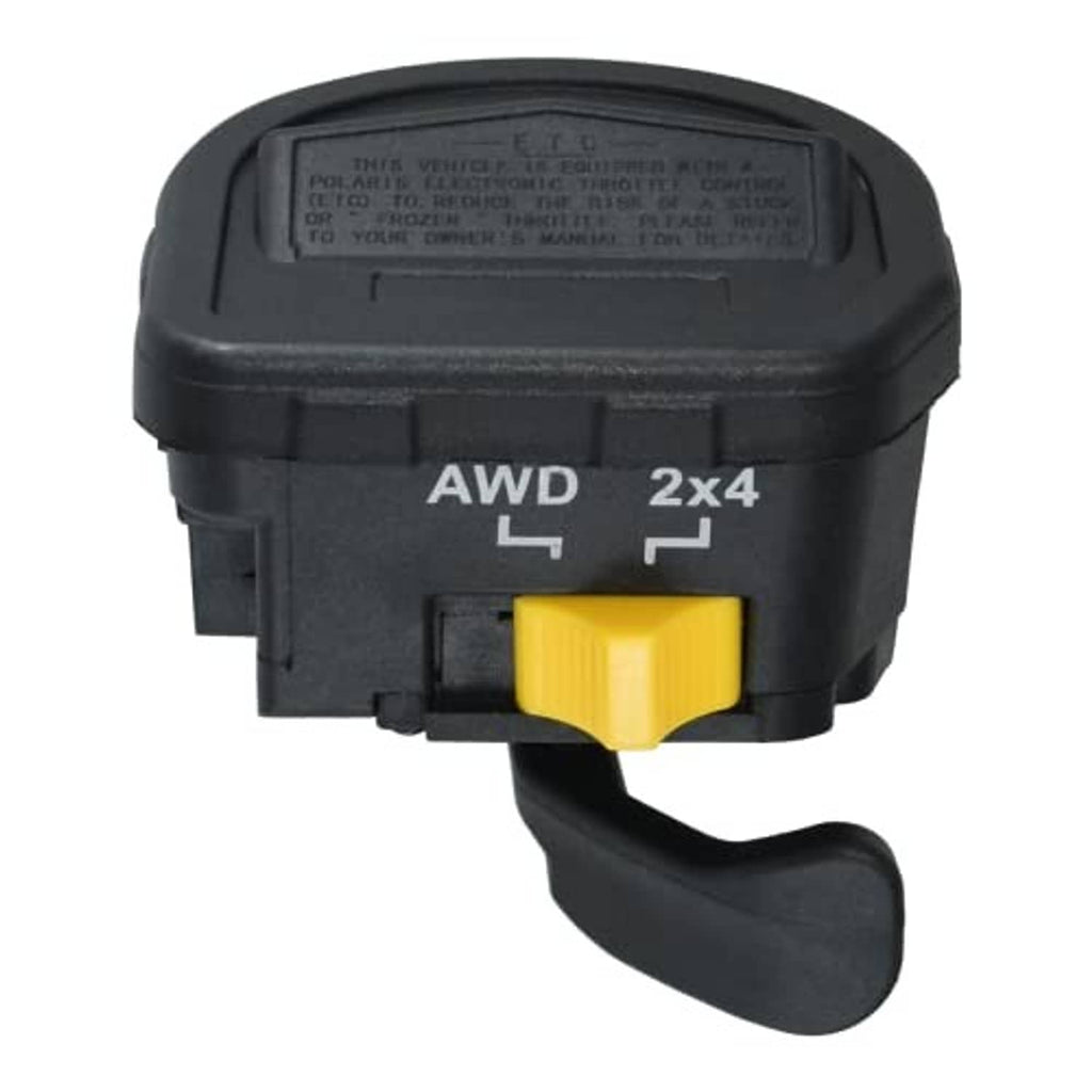 Thumb throttle lever AWD 2x4 switch, black housing with yellow button and lever
