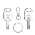 Two silver 008 luggage keys with matching keyring