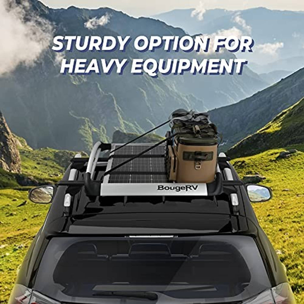 Aluminum rooftop cargo basket mounted on a vehicle roof with cargo box on top