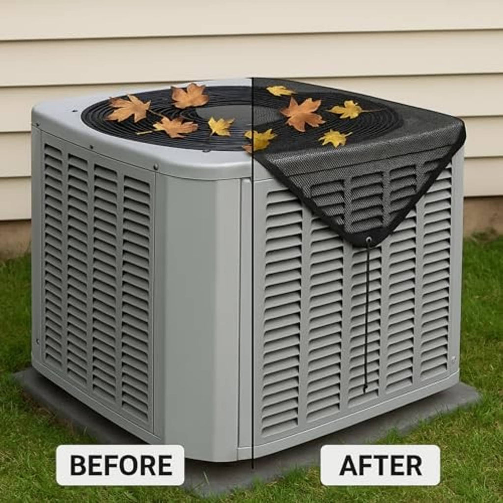 Outdoor AC unit cover laid over a condenser for a cleaner, protected unit look