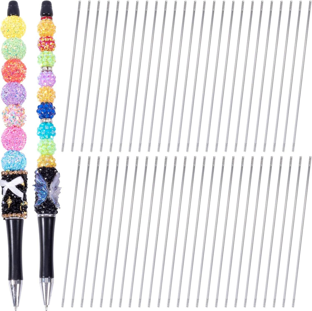 Beadable pen extender rods with multicolor bead segments and stainless steel bars