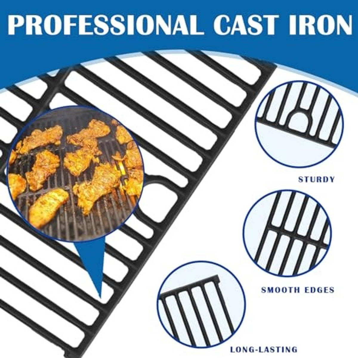Professional black cast iron grill grates with long cooking bars
