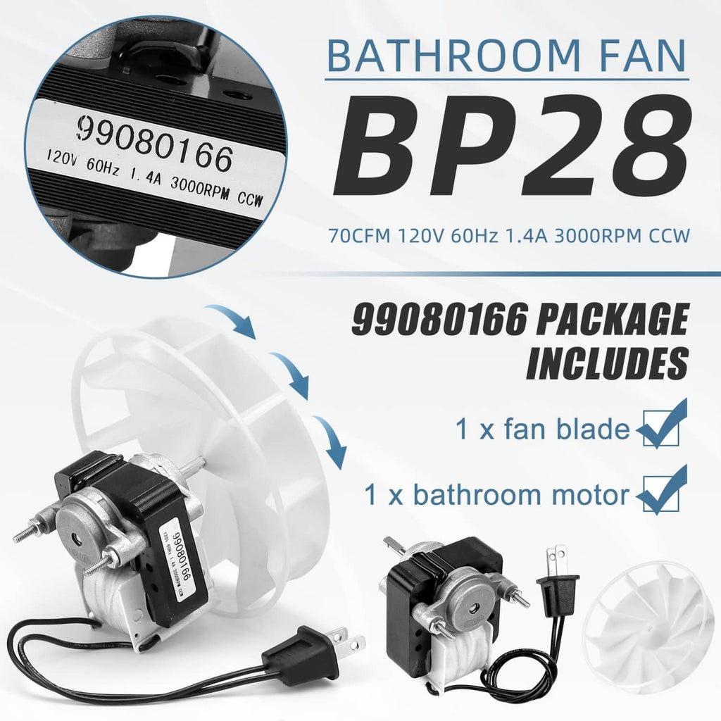 Bathroom fan motor kit bundle with motor, fan blade, and two-prong plug