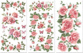 Set of 3 pink rose and vine rub-on transfer sticker sheets with butterflies and leaves