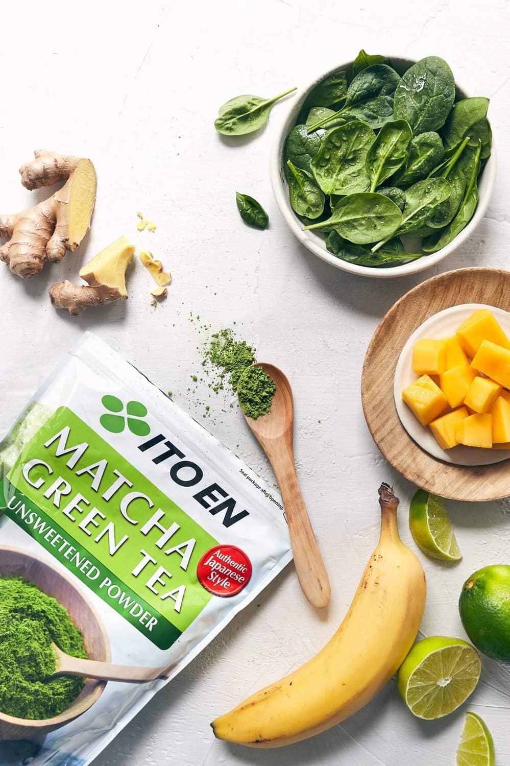 Ito En matcha green tea unsweetened powder pouch with banana and citrus