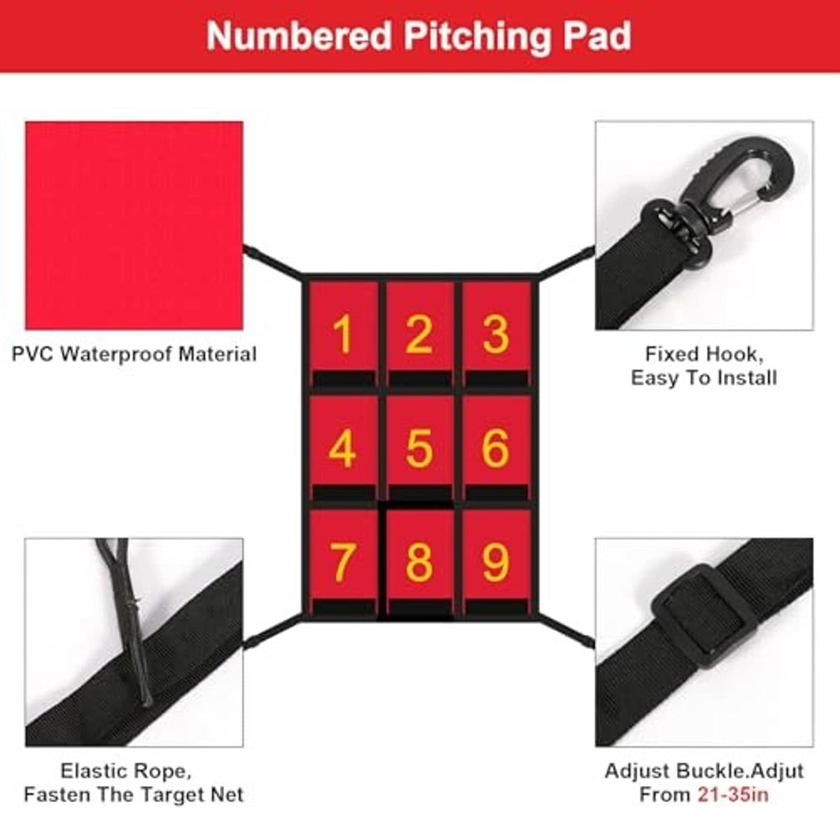 PVC waterproof numbered pitching target net with numbered 1–9 grid and hooks