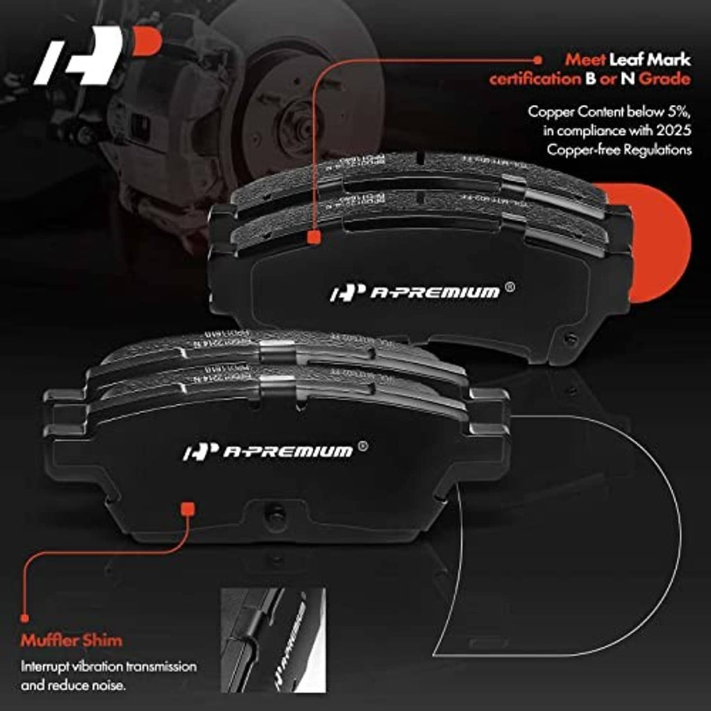 Ceramic brake pads set with two gray pad housings and backing plates
