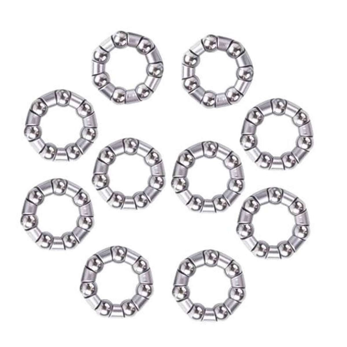 Bike hub ball bearing rings with silver metal balls in round bearing cages