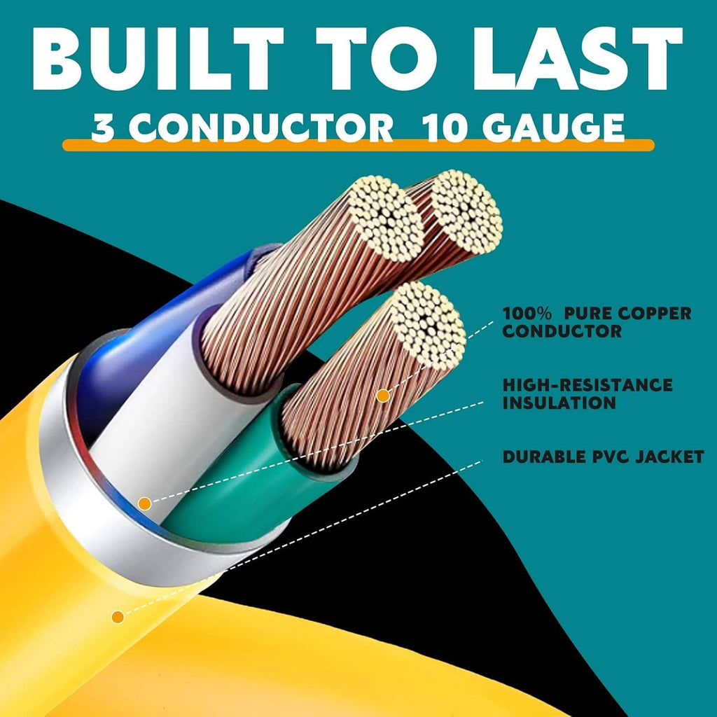 Yellow welder adapter cord cutaway showing 3-conductor 10 gauge cable