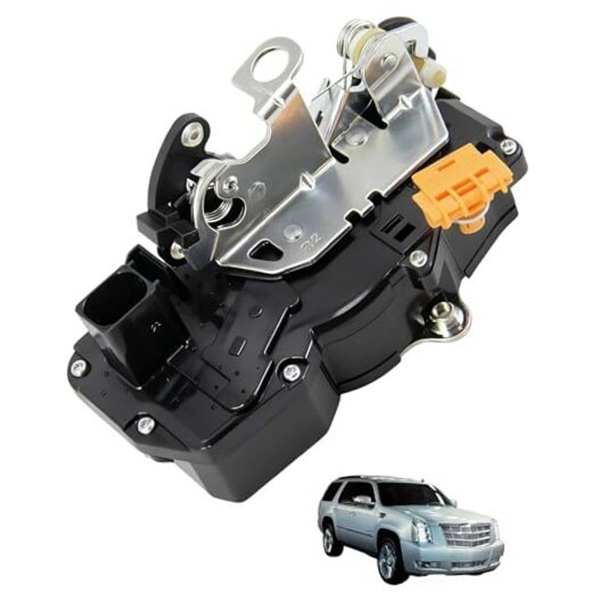 Right rear door lock actuator motor with metal latch mechanism and wiring connector