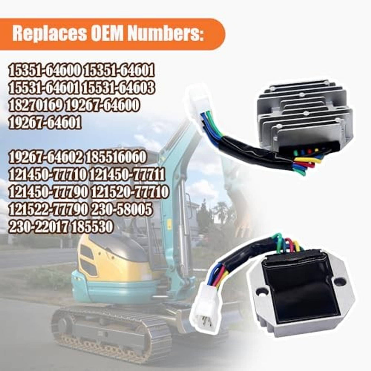 Voltage regulator rectifier with finned housing and multi-pin connector with wire harness