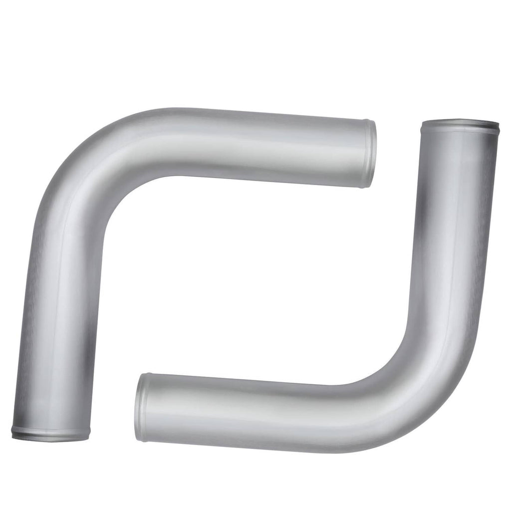 Polished intercooler piping kit with 2 bend curves and straight sections, gray