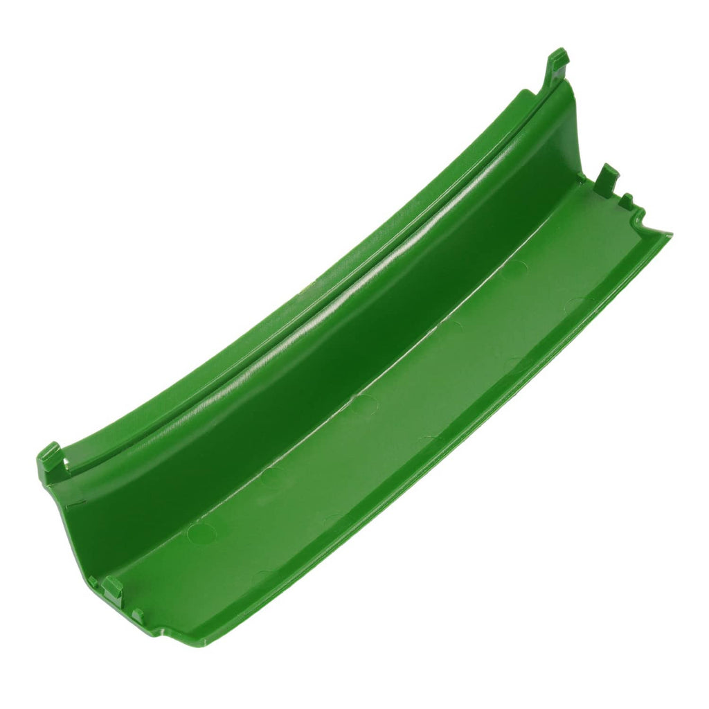 Green front bumper for John Deere riding mower, curved guard with end prongs