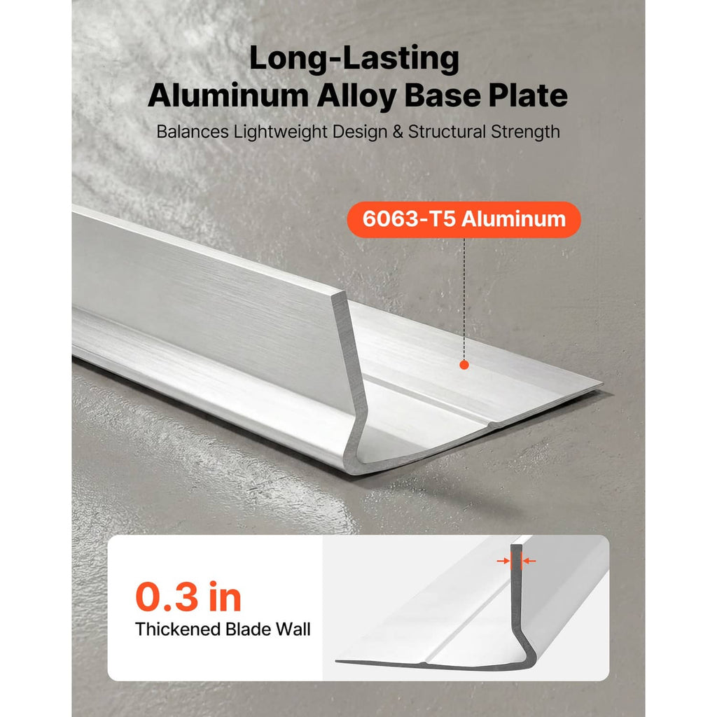 Aluminum alloy base plate screed blade with thickened wall for durability