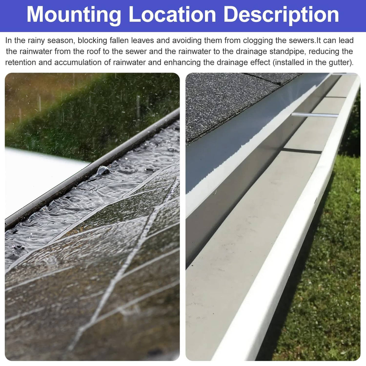 White gutter downspout drop outlet filter mounted at the gutter and downspout interface