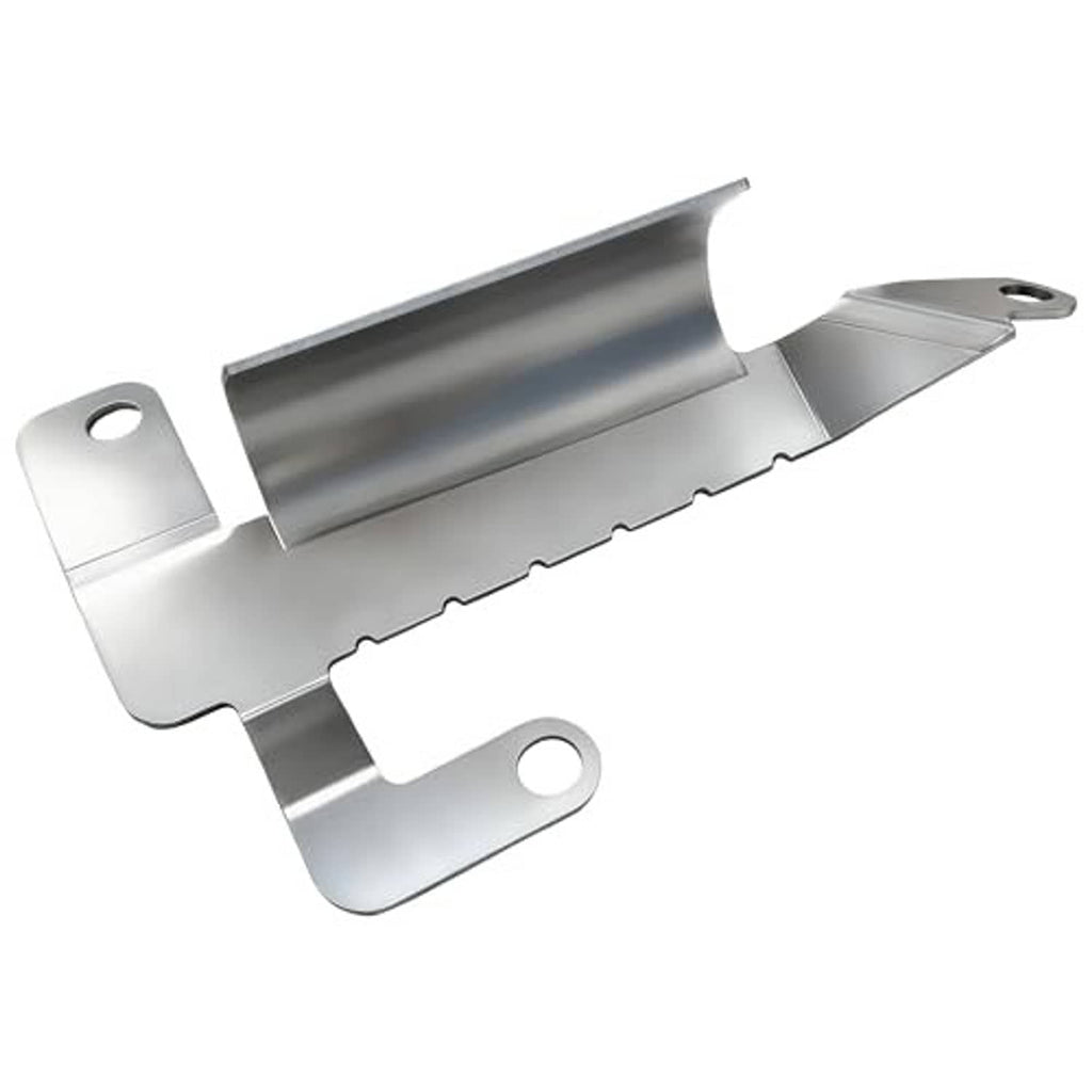 Silver metal front air deflector shield with two mounting holes and side tabs