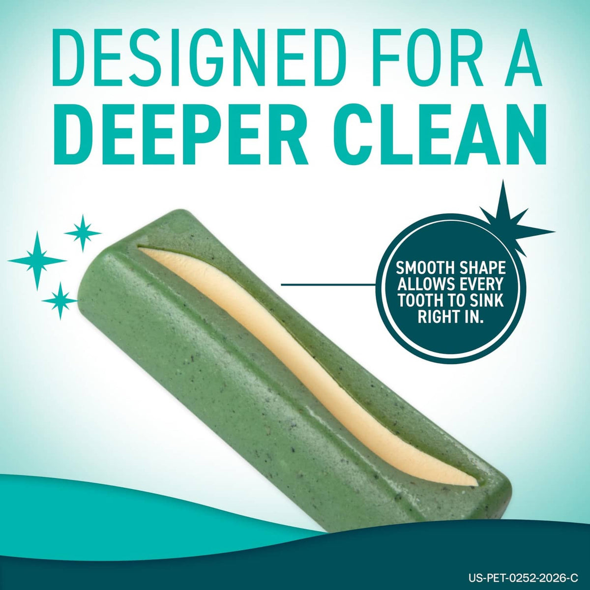 Green dental hygiene chew stick with beige strip center