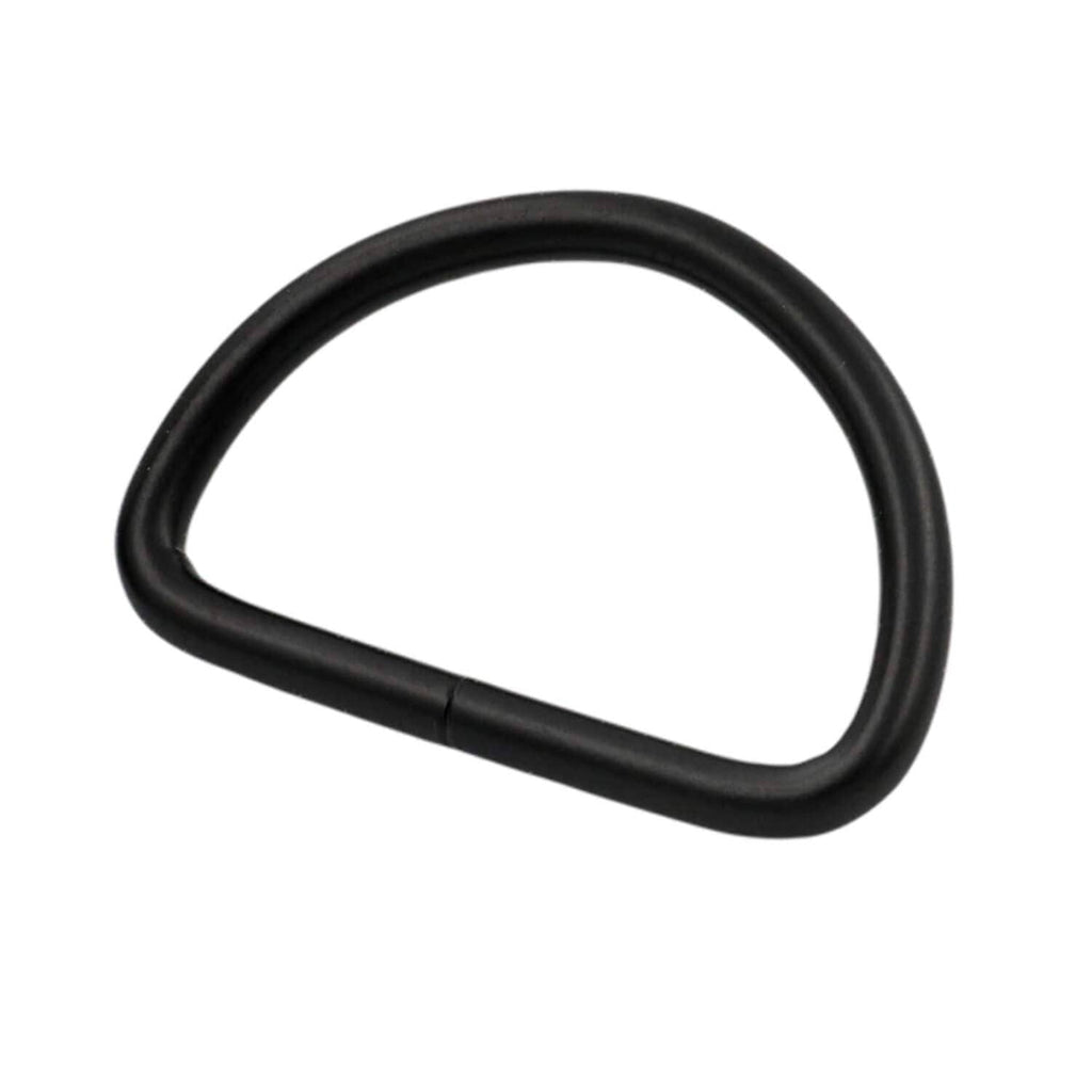 Black U-shaped D-ring buckle for 1.5in webbing, smooth non-welded metal loop