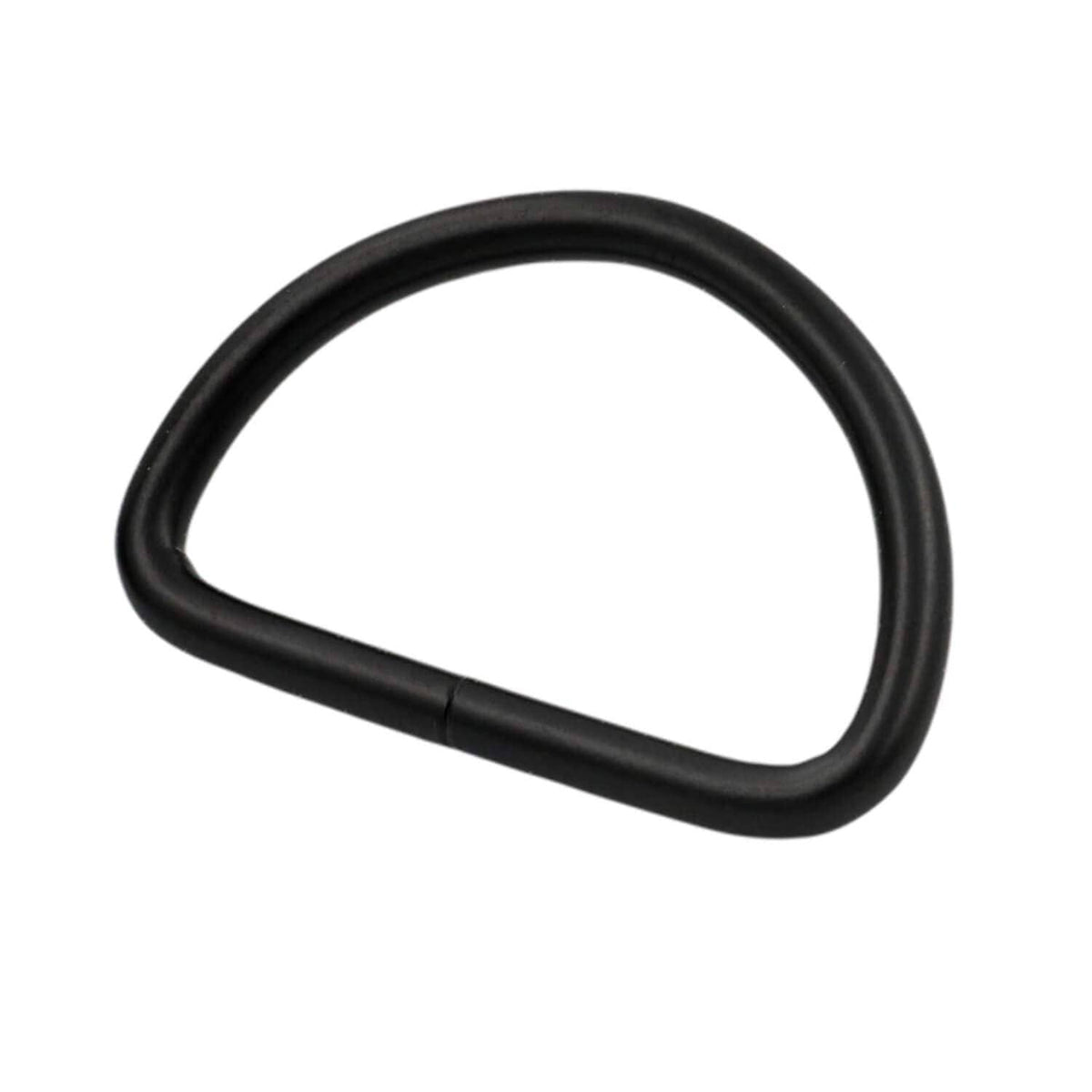Black U-shaped D-ring buckle for 1.5in webbing, smooth non-welded metal loop
