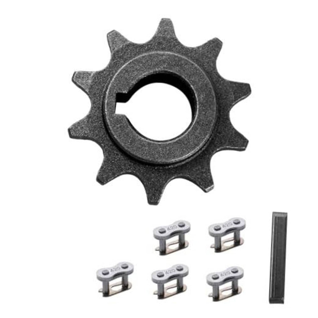 10-tooth front chain sprocket gear with dark finish and round center bore opening
