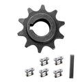 10-tooth front chain sprocket gear with dark finish and round center bore opening