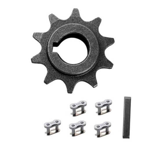 10-tooth front chain sprocket gear with dark finish and round center bore opening
