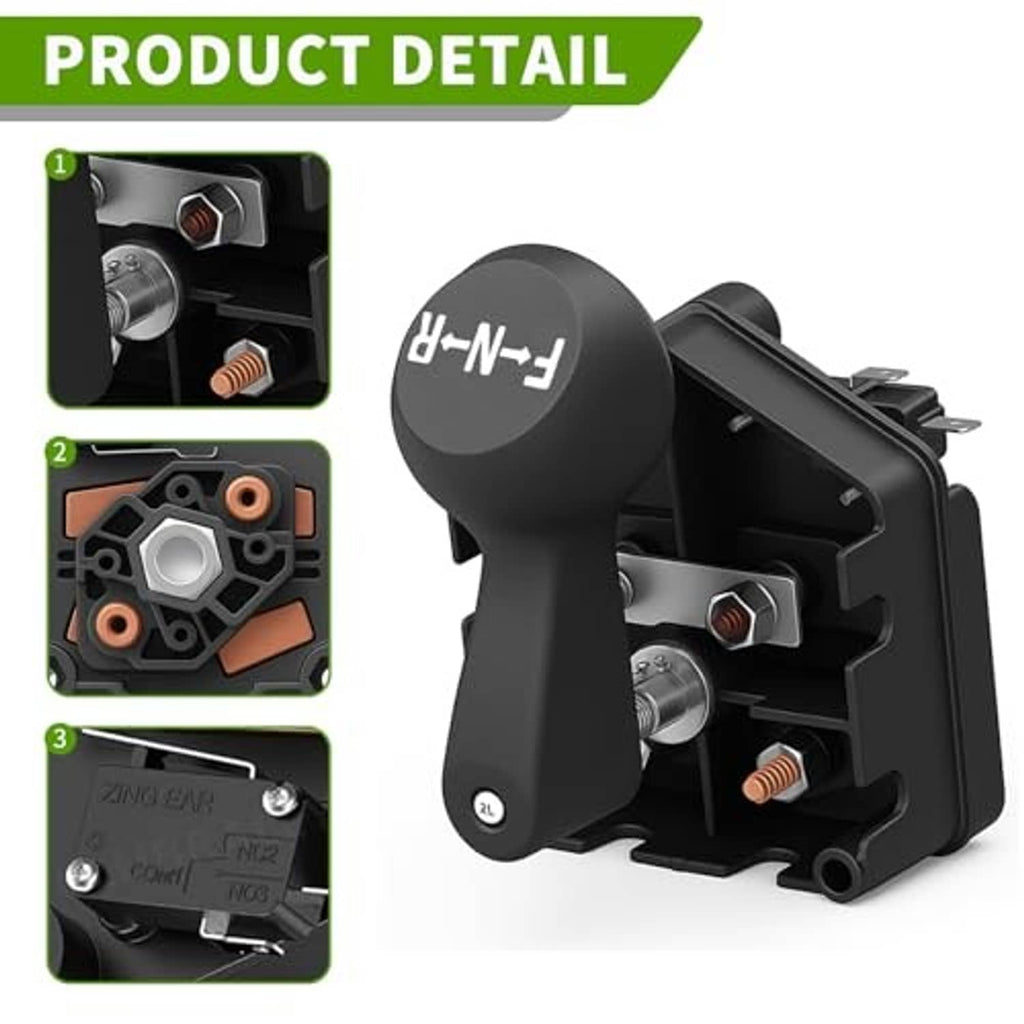 Black forward/reverse switch assembly with handle and visible contact terminals