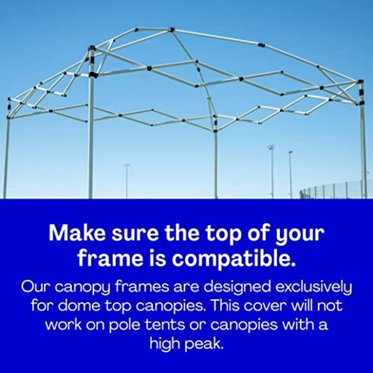 Blue high-peak canopy top cover designed for 8x8 dome-top frames, top only