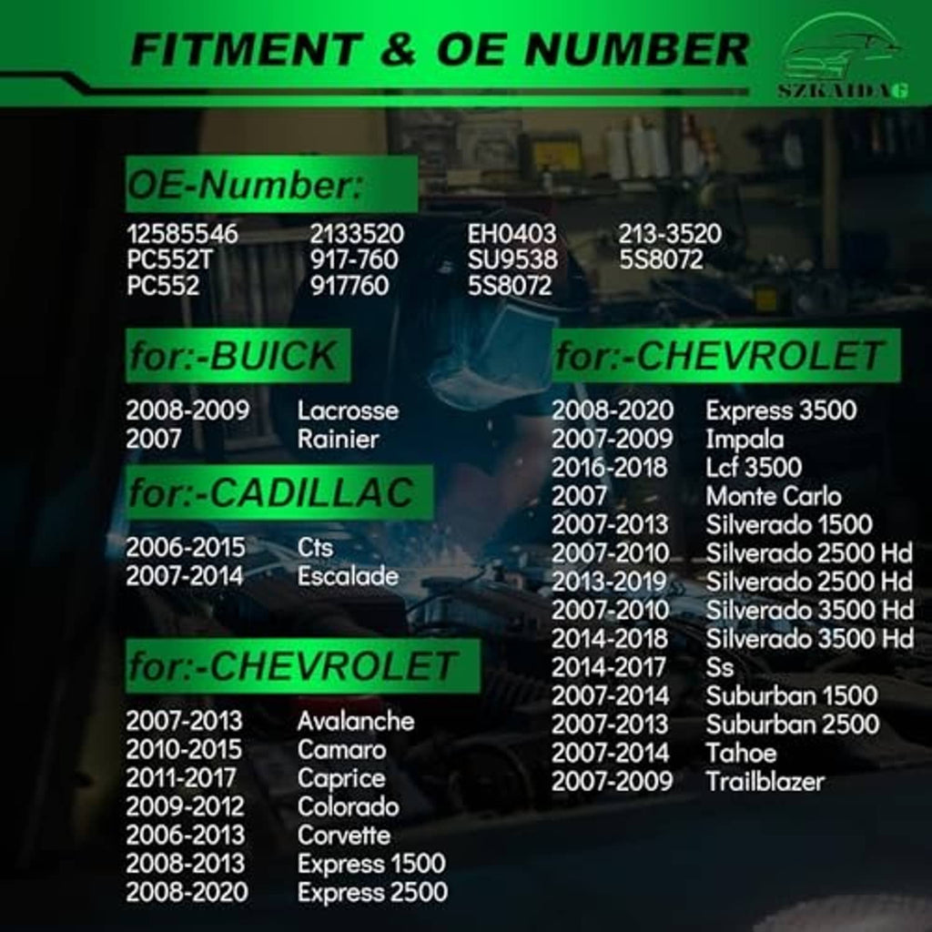 OE number fitment chart listing Chevrolet, Buick, Cadillac, and Pontiac