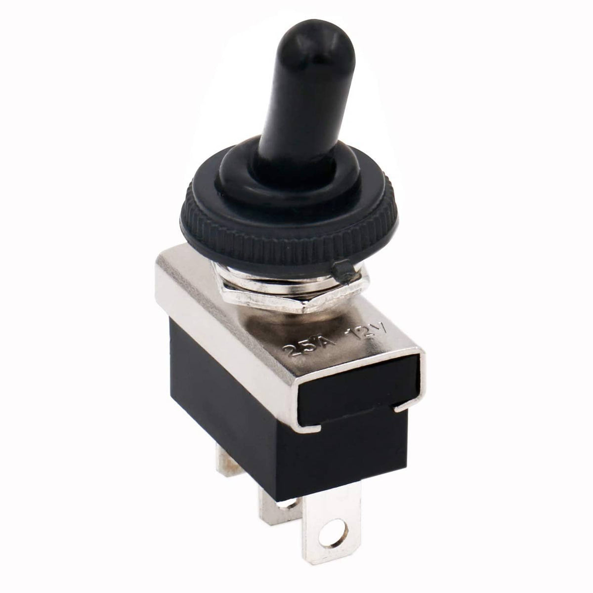 SPDT car toggle switch with black cap and 3-pin terminals, 2-position