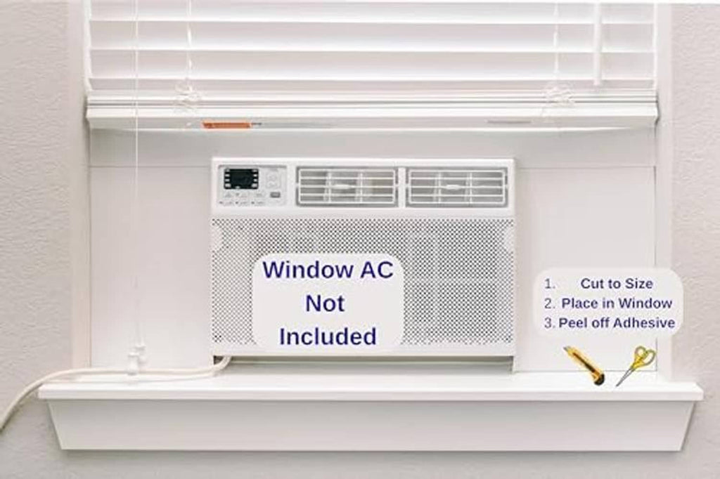 White window AC insulation cover panels installed around the unit with foam backing