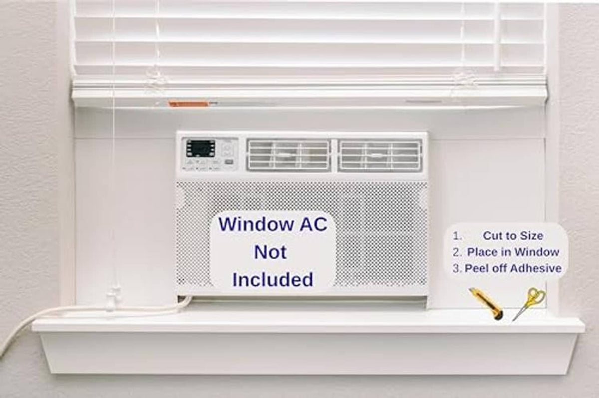White window AC insulation cover panels installed around the unit with foam backing