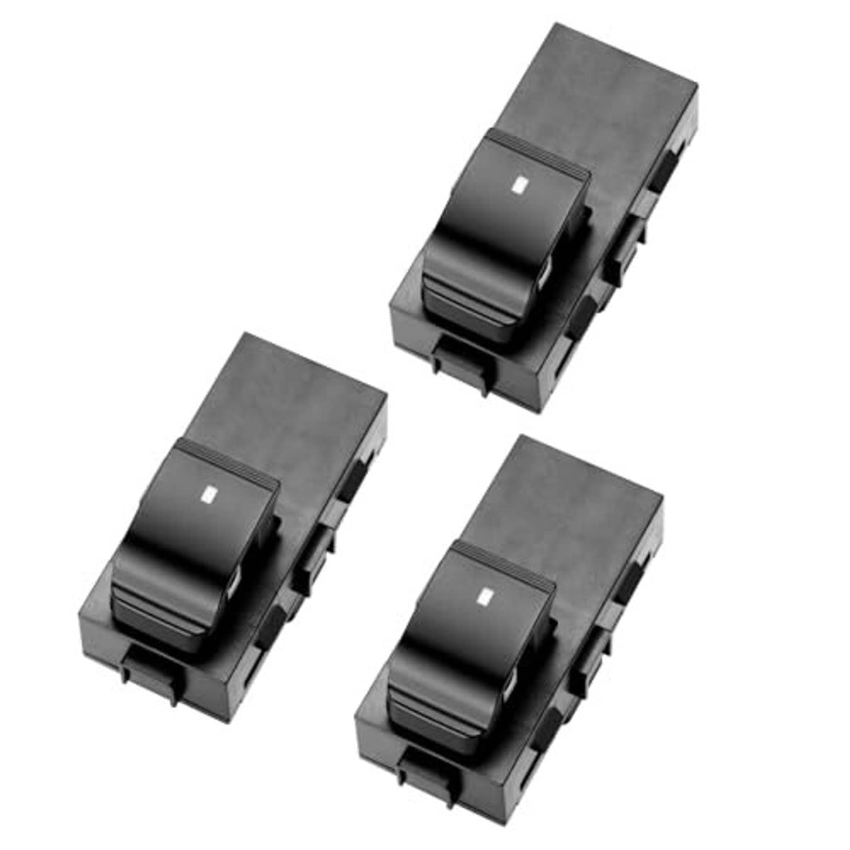 Three passenger-side power window switches, top and side angle, black finish.
