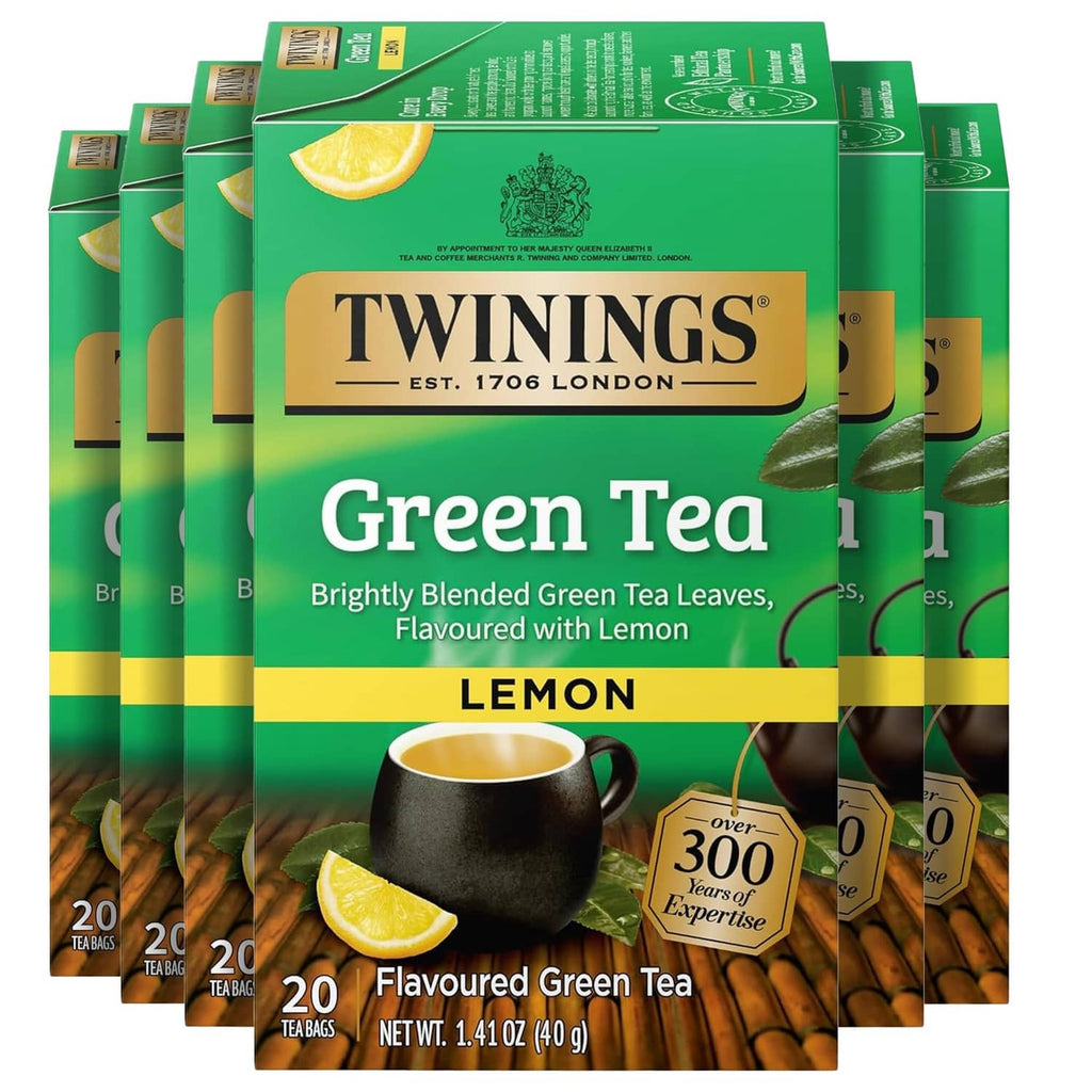 Green tea lemon caffeinated tea bag pack, multiple 20-count boxes
