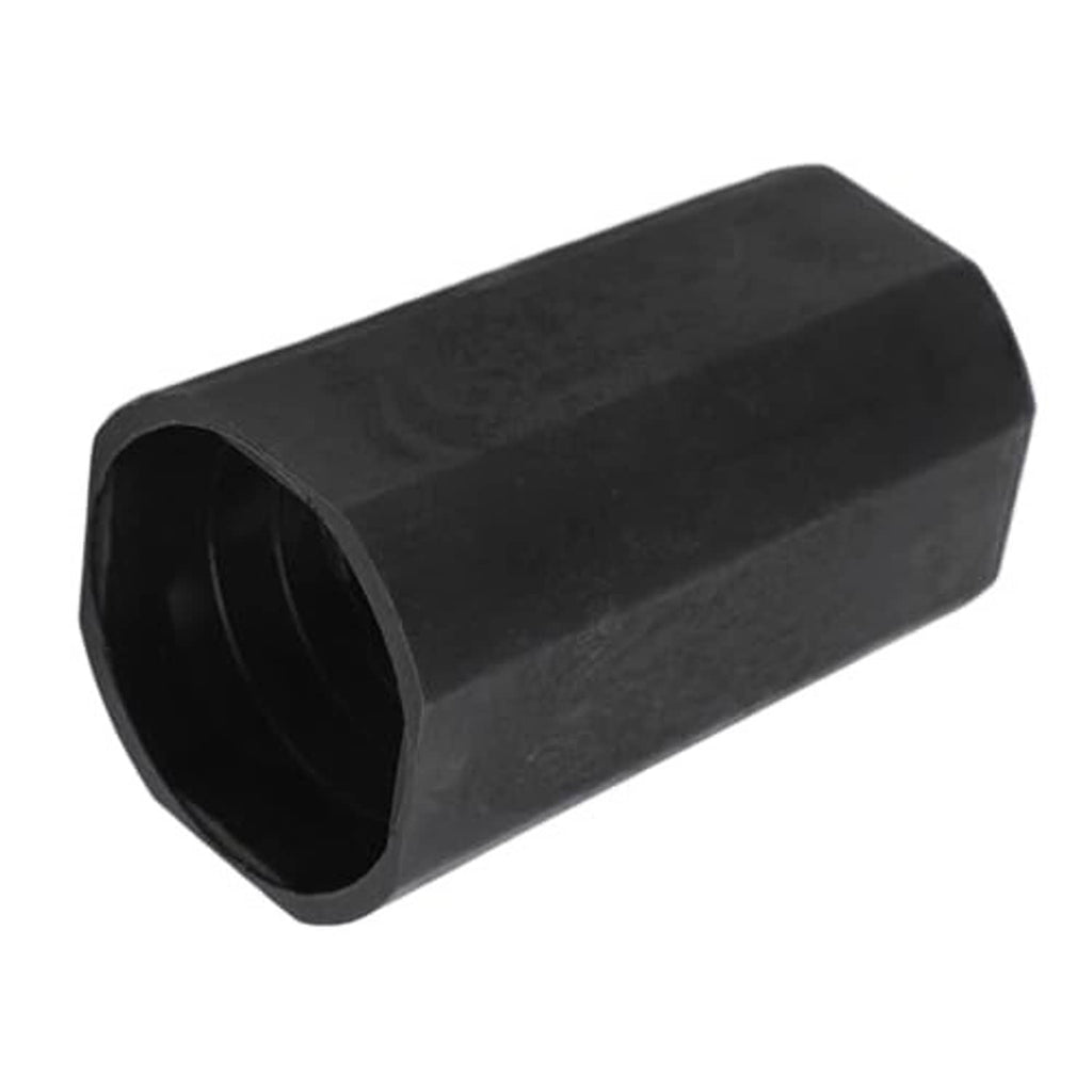 Black rubber drive sleeve with circular open end and hollow interior
