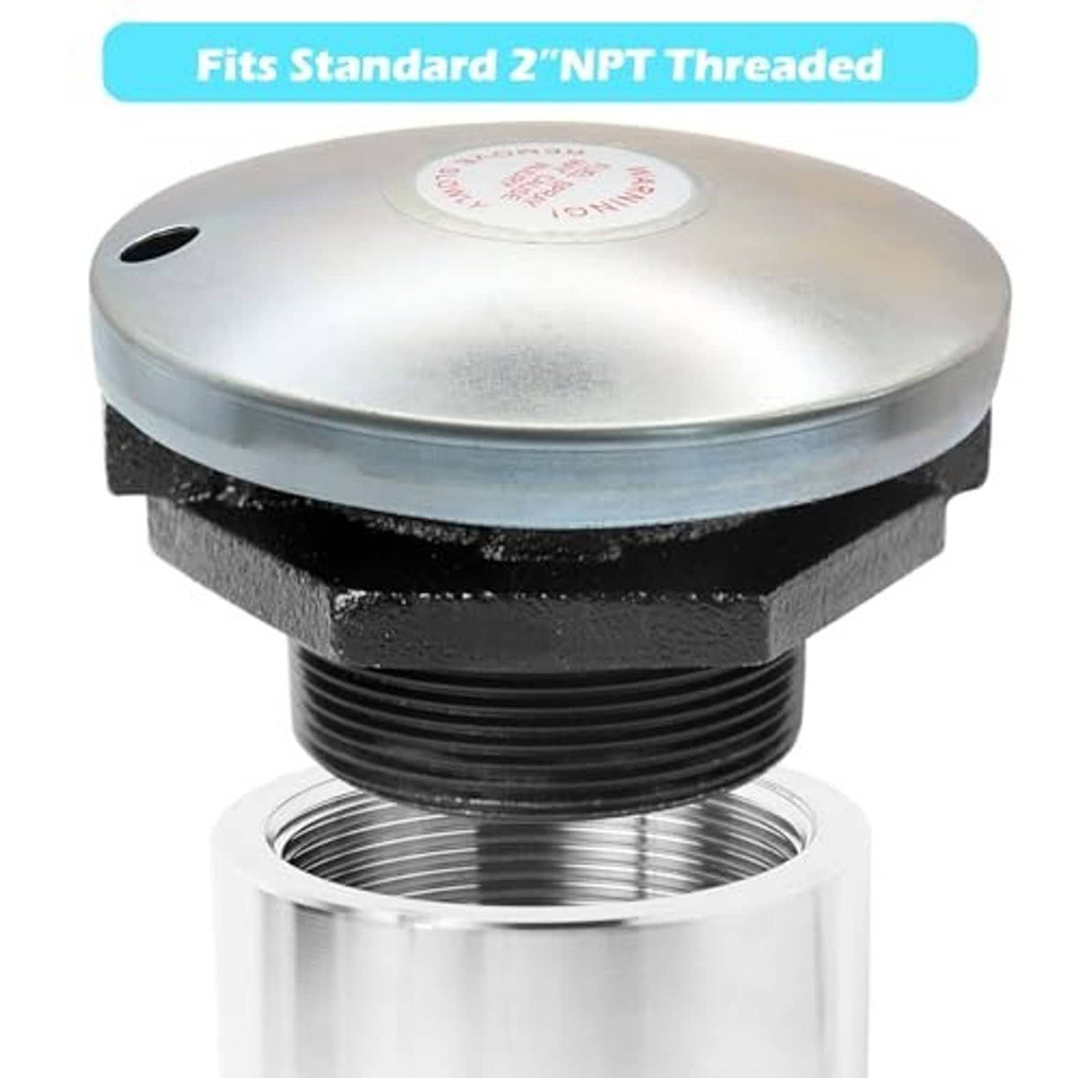 Silver vented diesel fuel cap for standard 2" NPT threaded connection