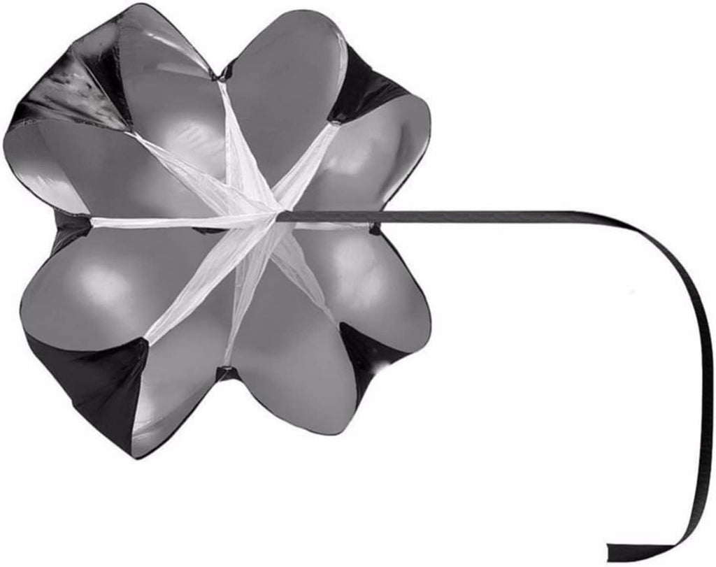 56-inch parachute resistance chute canopy with long black strap handle