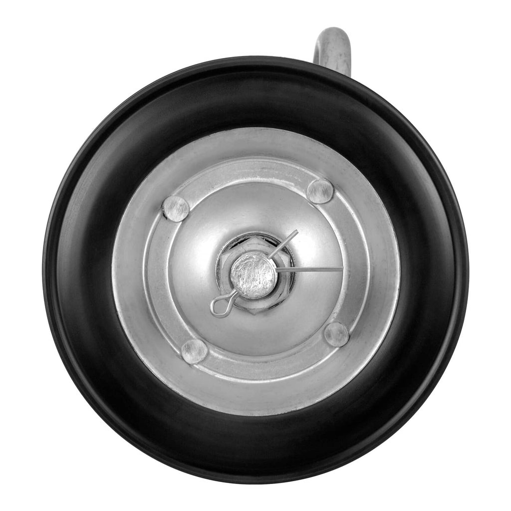 Heavy-duty sliding gate roller wheel with black rubber tire and steel hub