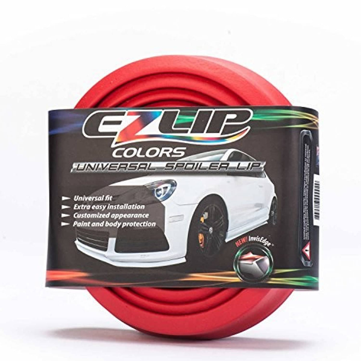 Universal fit lip spoiler kit retail package with red coil backing and EZLIP Colors logo