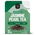 Organic jasmine pearl green tea loose leaf pouch with dark tea leaves, 4 oz net wt