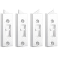 Set of white plastic window tilt latch locks, each with metal screw holes