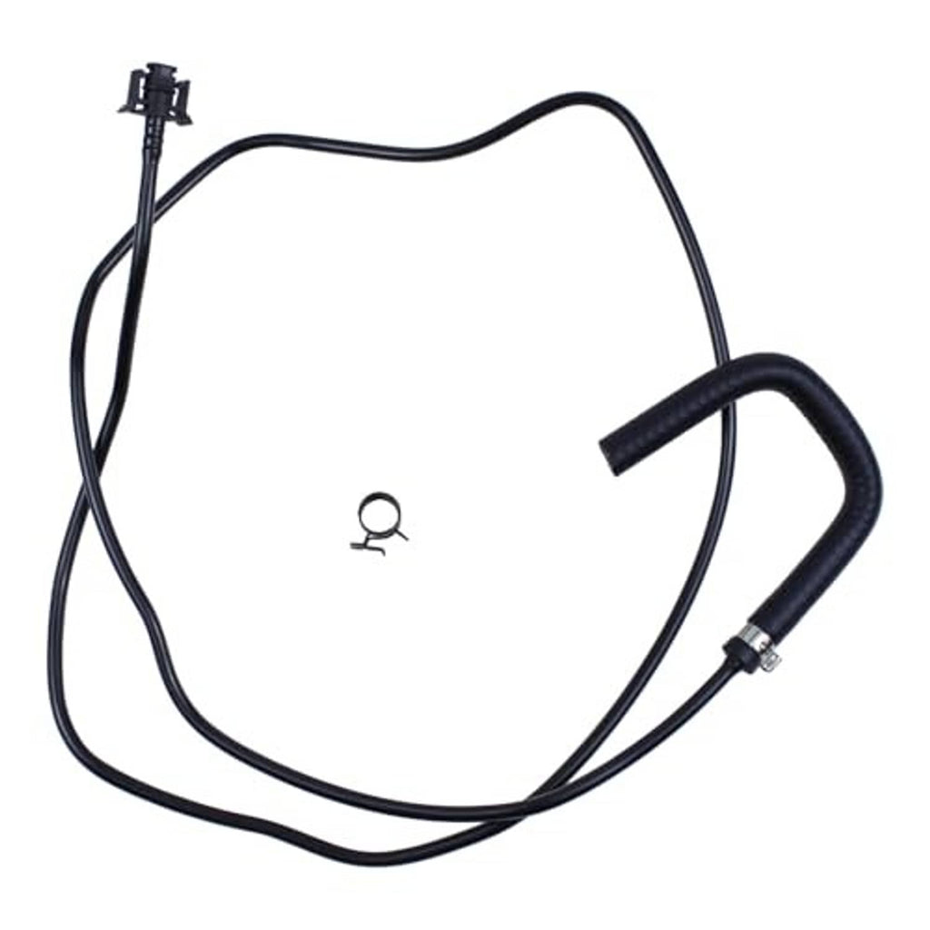 Radiator overflow hose with curved black hoses and small round connector fitting