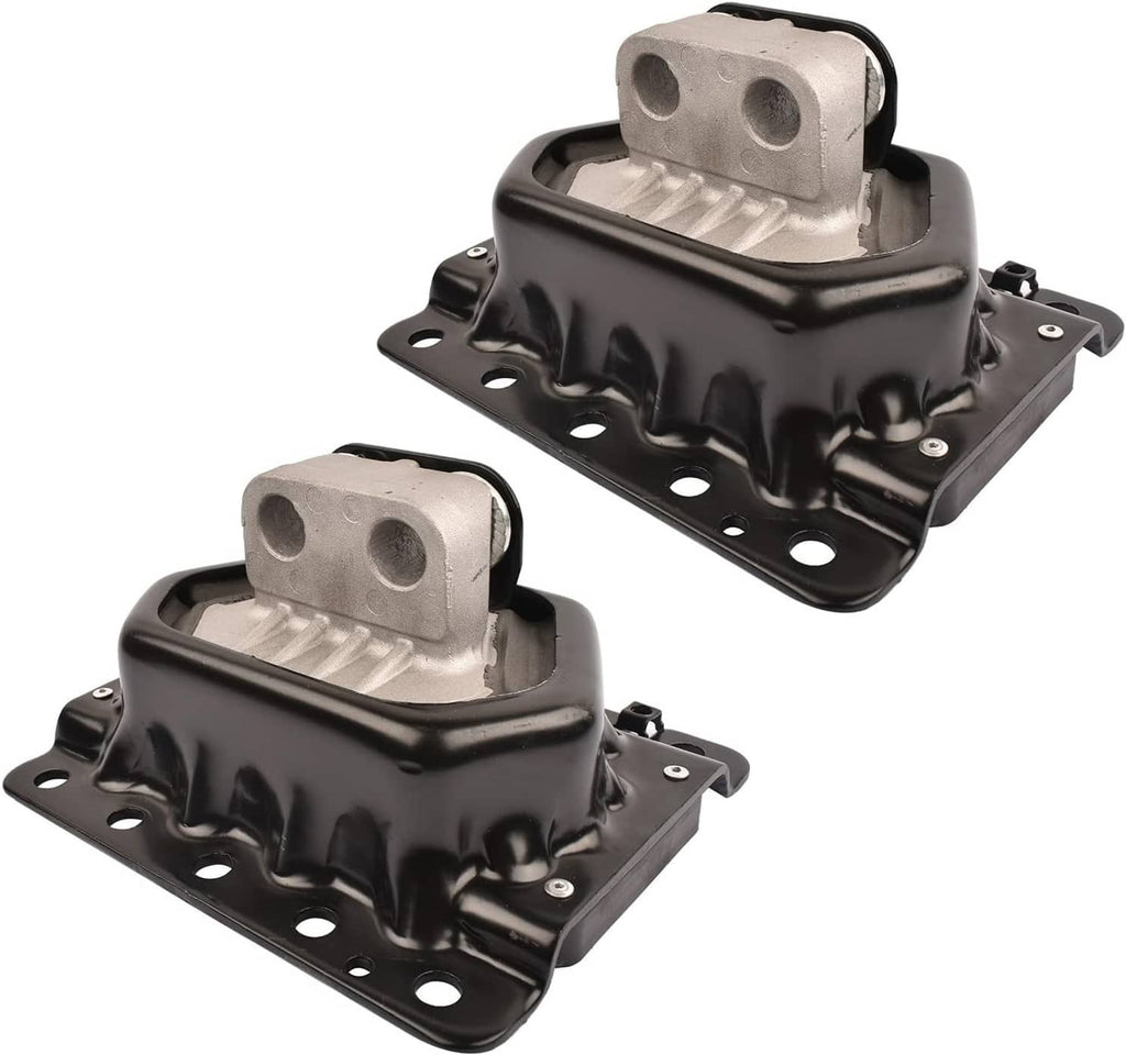 Pair of black engine mounts with silver bushing blocks and side mounting holes