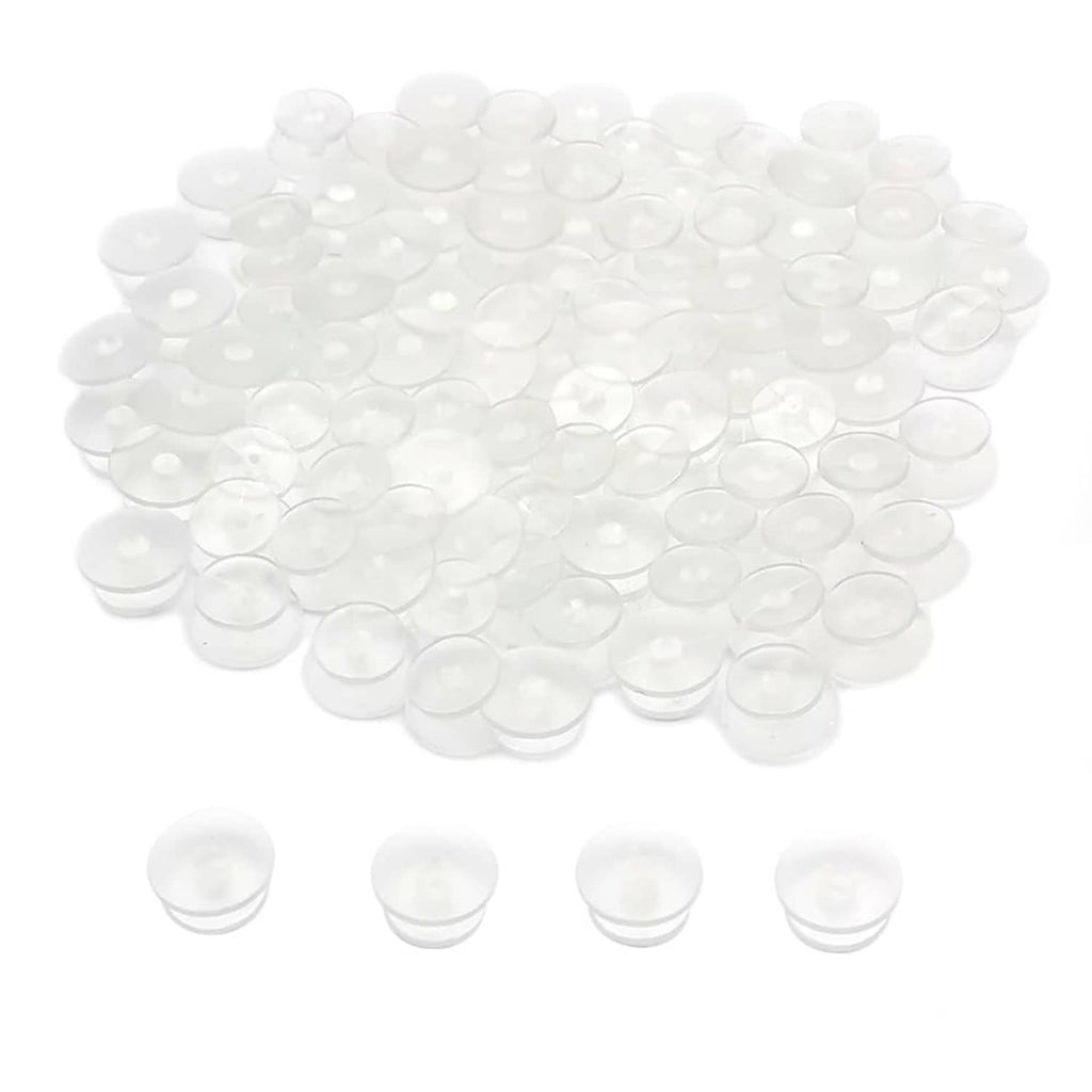 Clear round plastic shoe charm button backs, translucent flat discs, 10–12mm