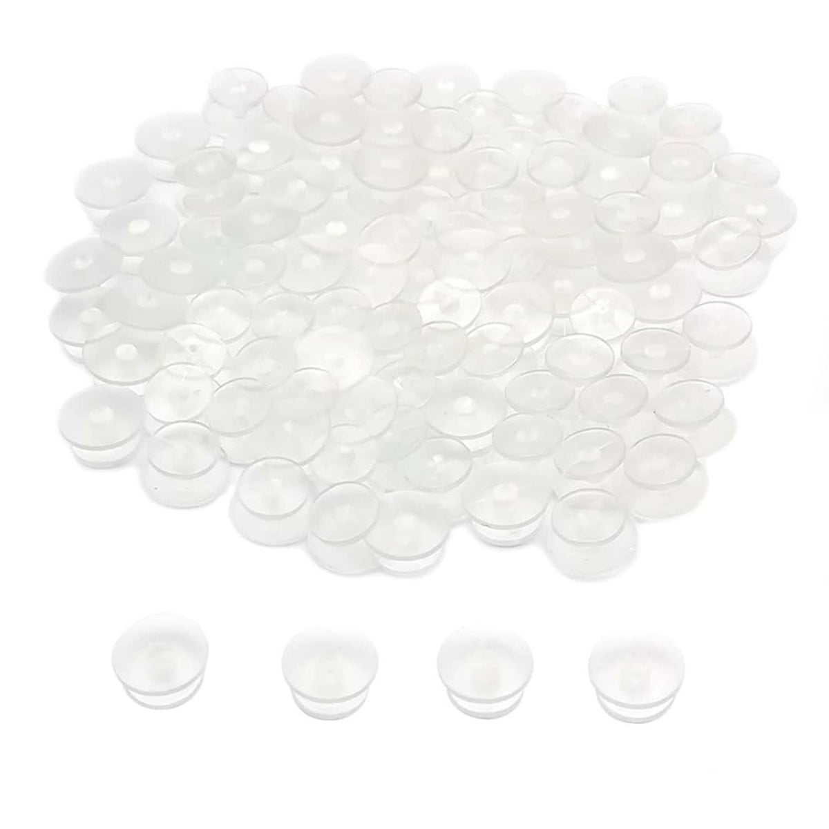 Clear round plastic shoe charm button backs, translucent flat discs, 10–12mm
