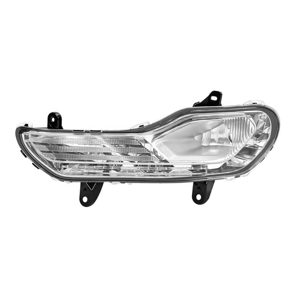 Front bumper fog light lamp, driver-side LH, clear lens and chrome surround